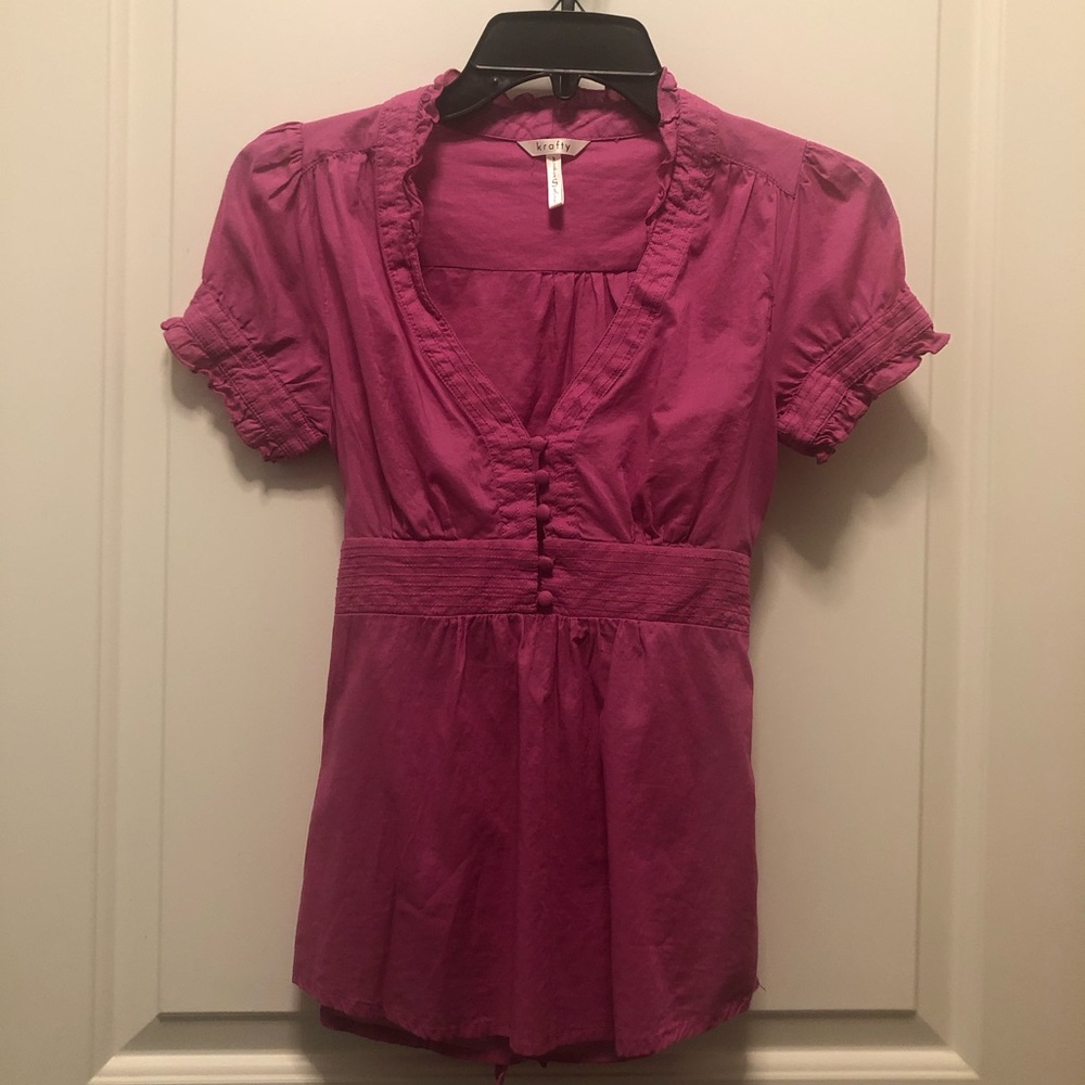 Pink Krafty Cotton Short Sleeve Blouse Small XS